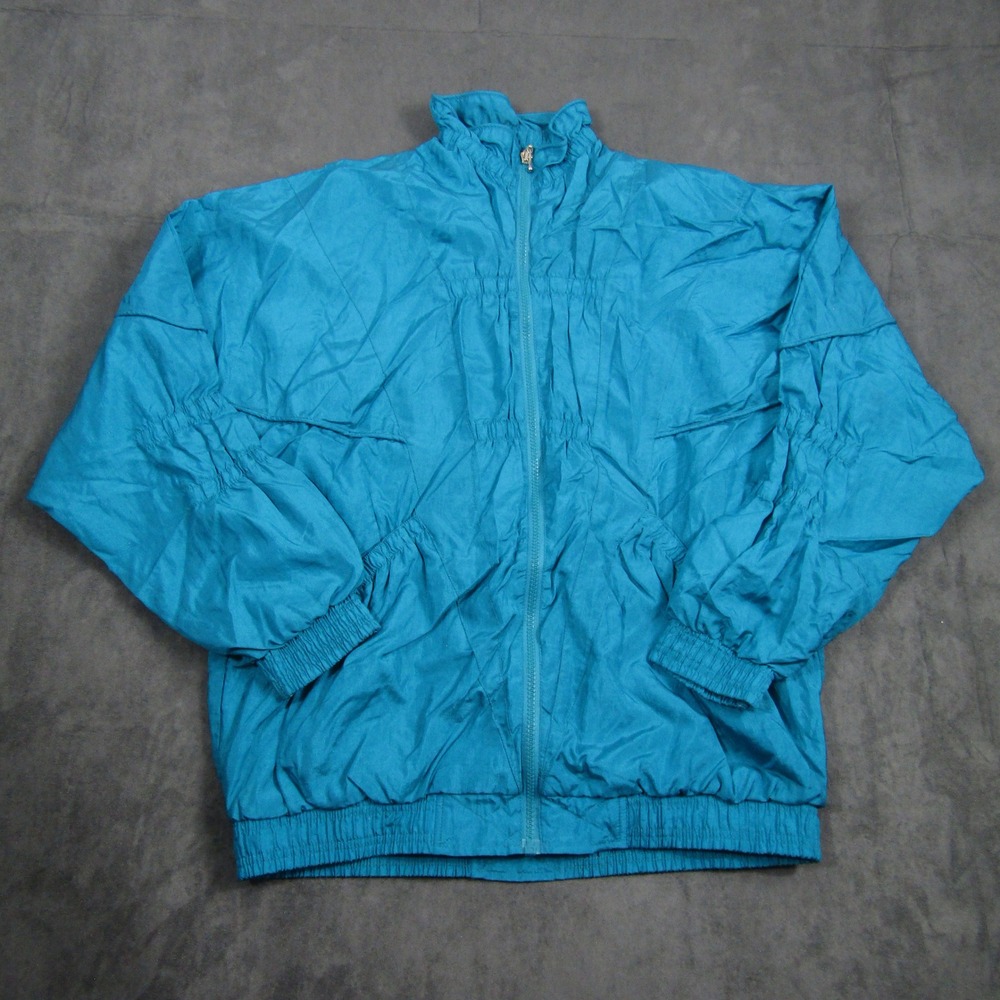 Sport Essentials Windbreaker Jacket Mens L Teal Blue Vintage Nylon Full Zip